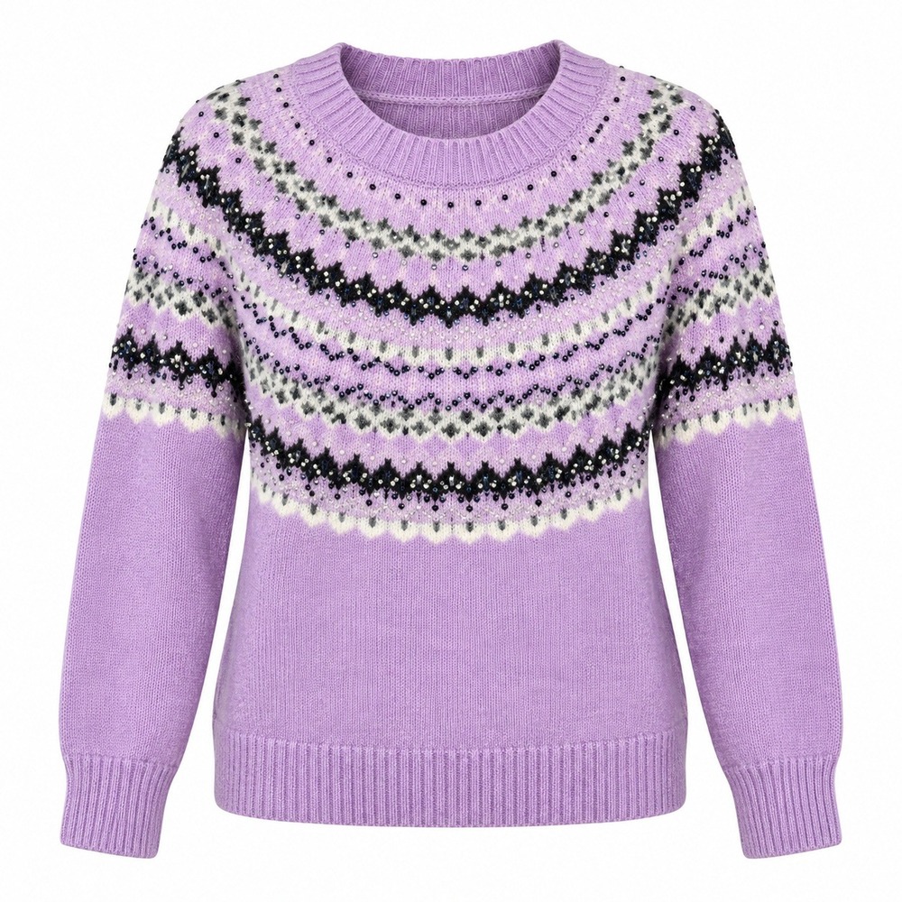 Talbots Coquette Soft Girl Fair Isle Wool Blend Sweater Large Cozy Beaded Y2K